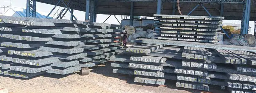 Stacks of finished square steel billets